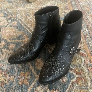 Zara Western Studded Black Boots Booties - Real Leather